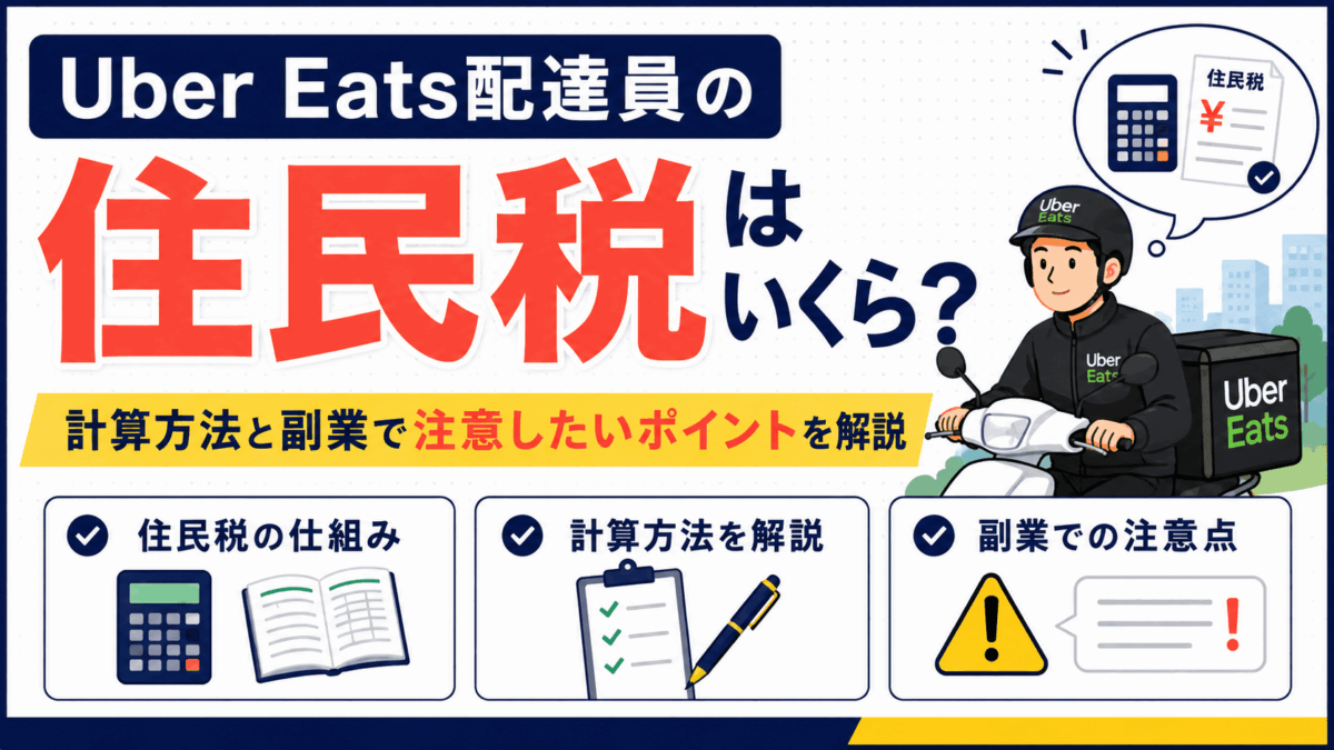 Uber Eats配達員の住民税を解説するイラスト