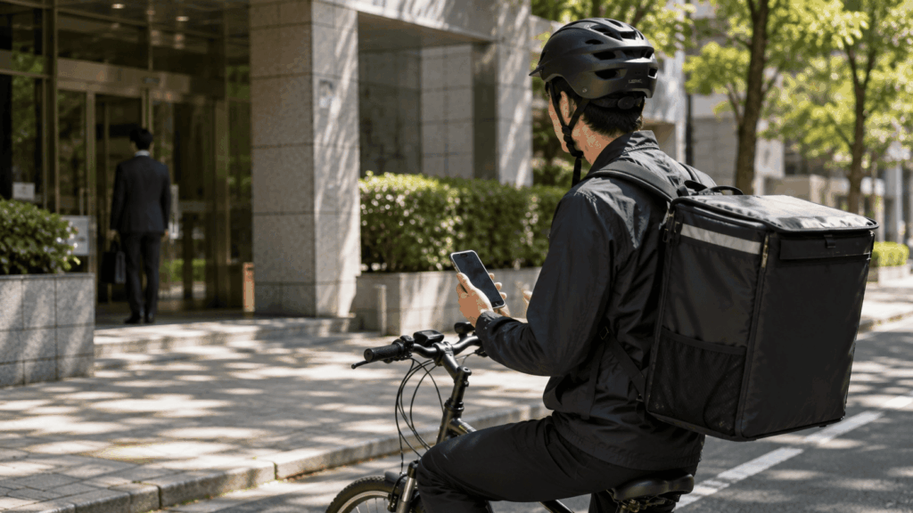 自転車で配達するUber Eats配達員