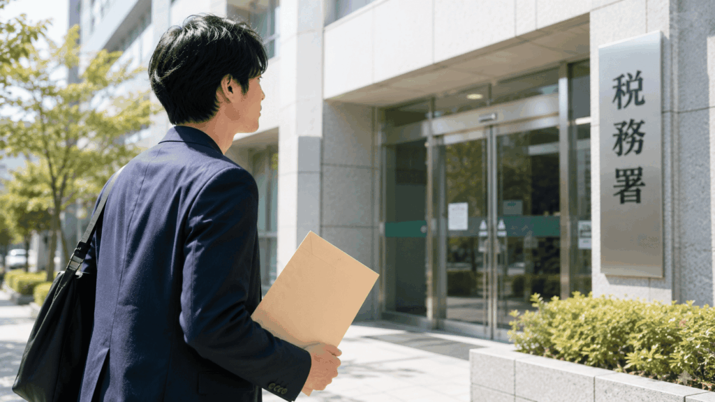 開業届を持って税務署を訪れるフリーランスエンジニア
