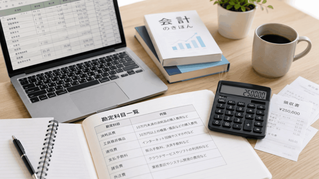 パソコン購入費の勘定科目と減価償却を確認する作業机