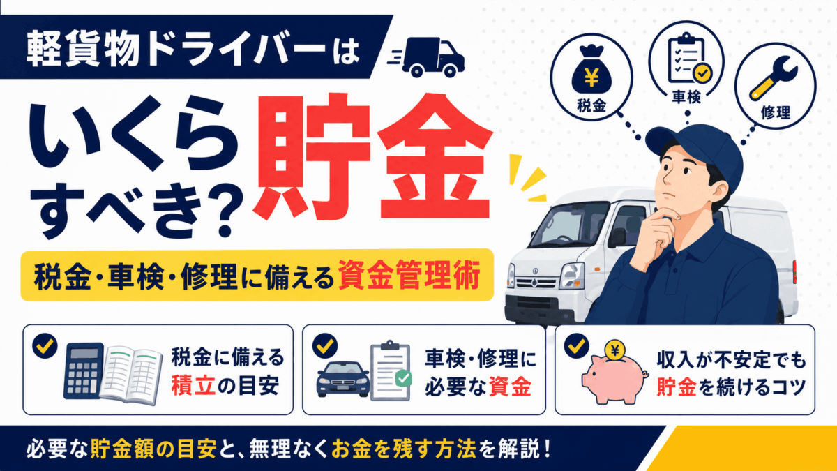 「軽貨物ドライバーはいくら貯金すべき?税金・車検・修理に備える資金管理術」を解説するアイキャッチ画像