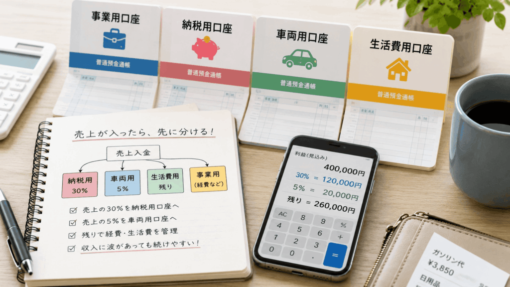 売上を納税用や車両用などの口座に振り分ける資金管理ノート