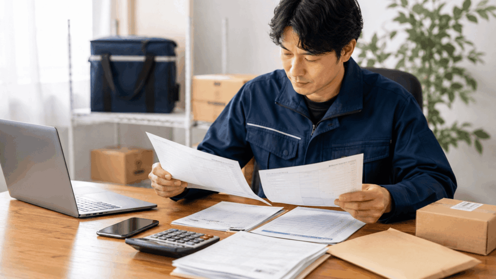 確定申告の書類を確認する軽貨物ドライバー
