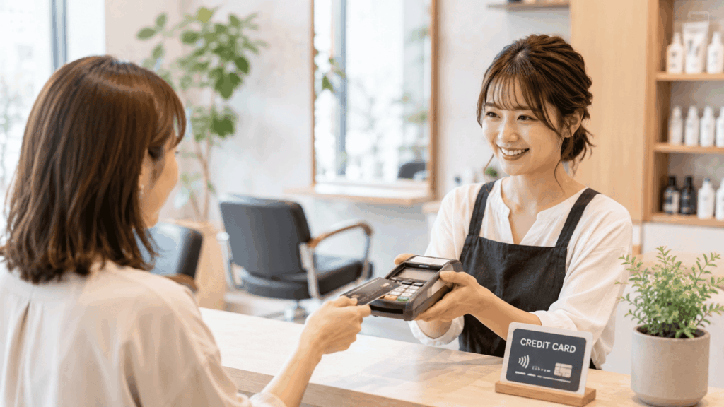 美容室でクレジットカード決済に対応するスタッフ