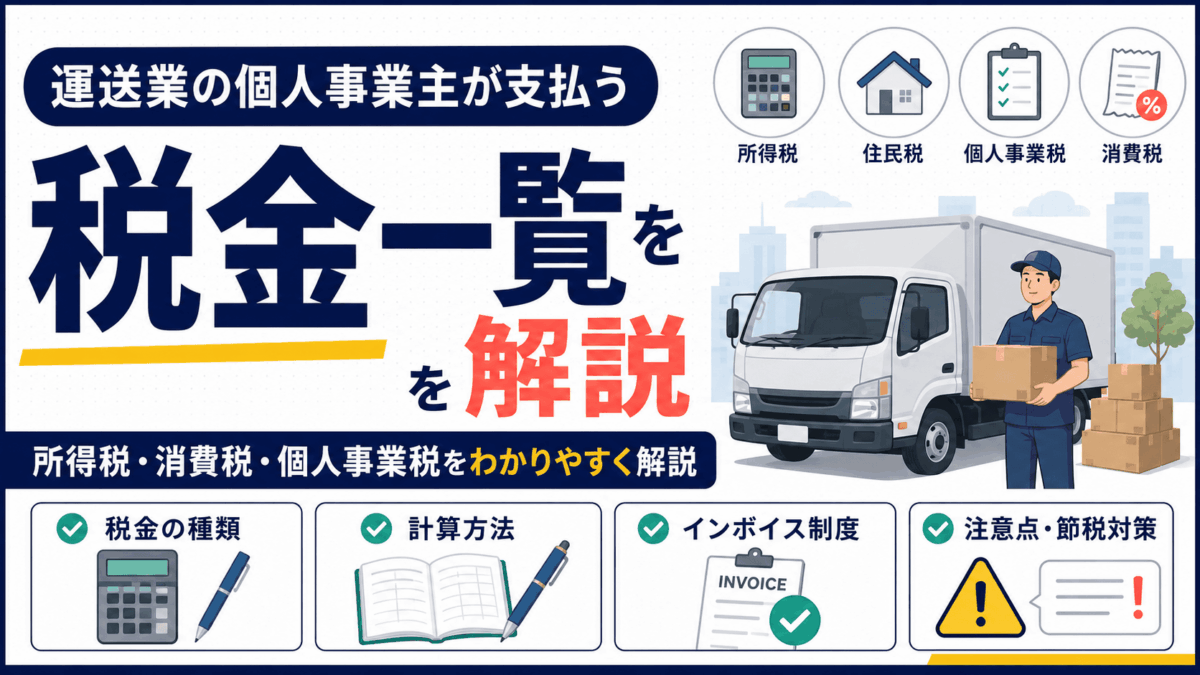 「運送業の個人事業主が支払う税金一覧」を解説するアイキャッチ画像