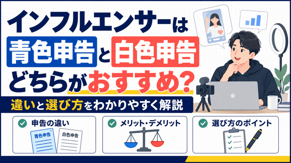 インフルエンサーの青色申告と白色申告を比較する解説図